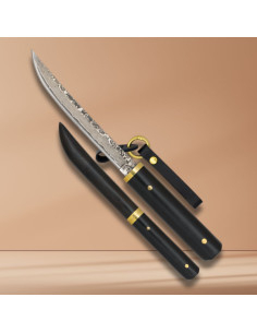 Couteau Albainox design Tanto Japonais, lame en damasquiné