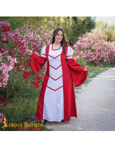 Robe médiévale de Demoiselle Isabel, blanc-rouge