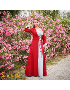 Robe Médiévale Princesse en Coton - Rouge et Blanc
