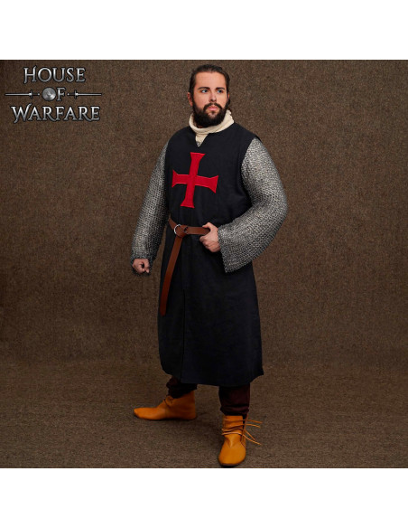 Tabard médiéval de croisé, couleur noire