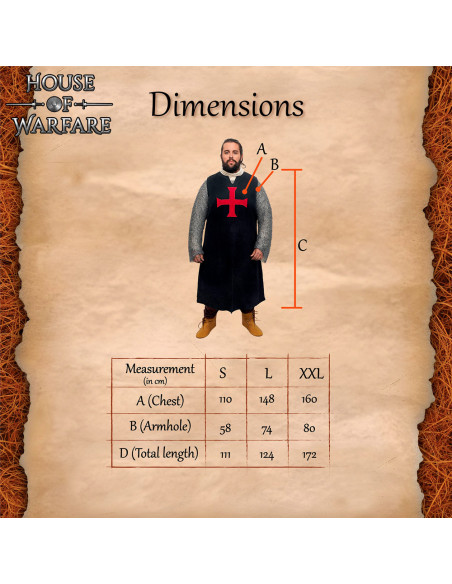 Tabard médiéval de croisé, couleur noire