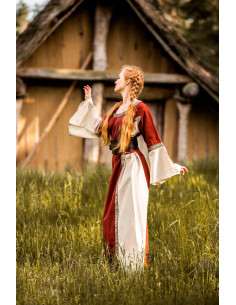 Robe médiévale femme Angie, rouge-blanc naturel