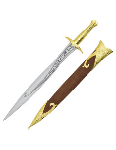 Dague Frodo du Seigneur des Anneaux dorée, lame en bambou