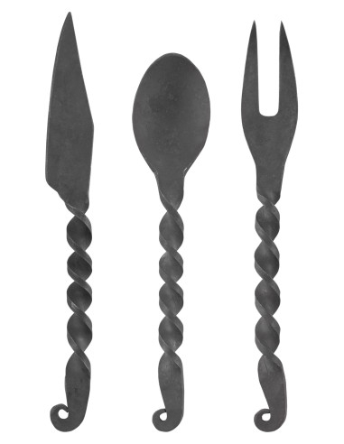 Jeu de couverts médiévaux : couteau, fourchette et cuillère