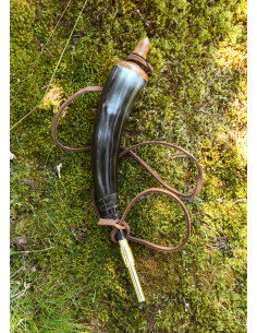 Corne à poudre avec bouchon en laiton (environ 25 cm)