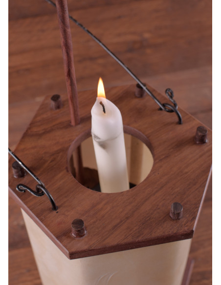 Lanterne en bois avec cuir brut (23,5...