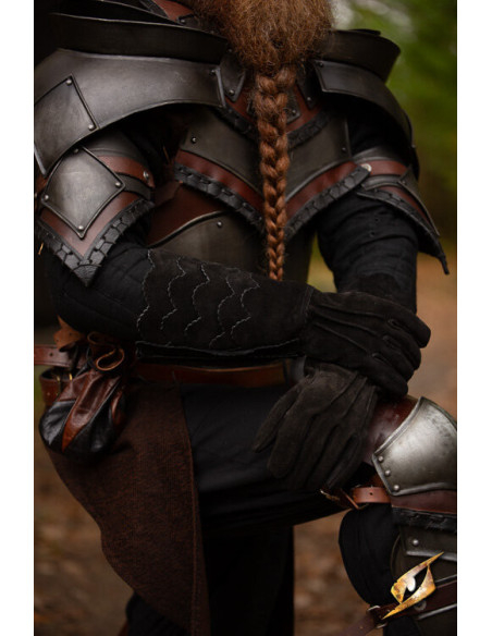 Gants médiévaux en cuir suédé noir...