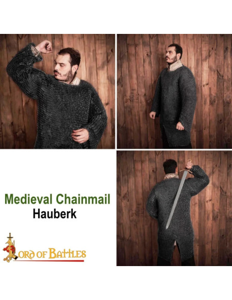 Cotte de mailles à anneau rond noirci...