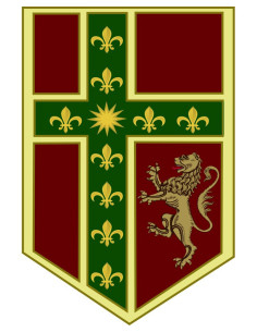 Bannière médiévale croix, lion avec fleur de lys (150x100...