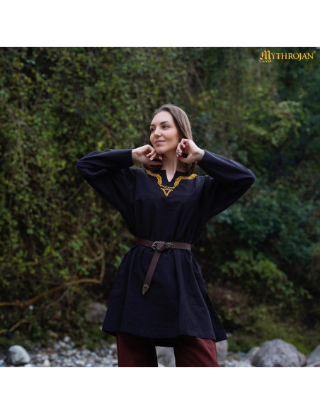 Tunique médiévale en coton avec col...