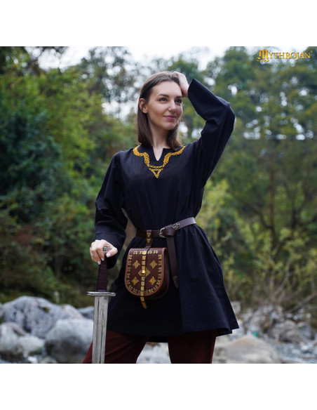 Tunique médiévale en coton avec col...