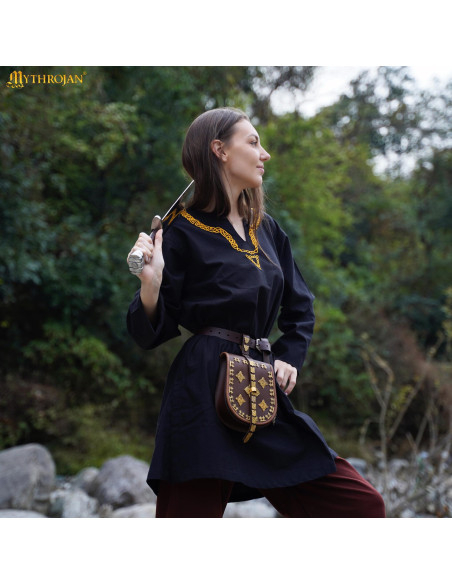 Tunique médiévale en coton avec col...