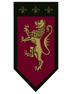 Drapeau médiéval Bête Rampante Dorée et fleur de lys