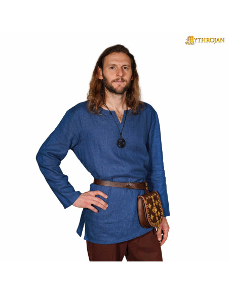 Tunique viking en lin bleu