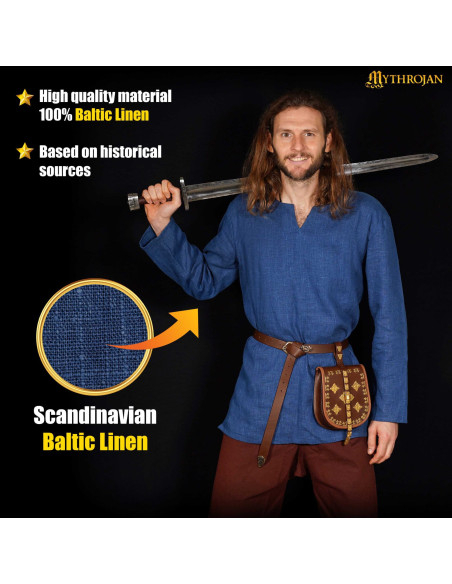 Tunique viking en lin bleu