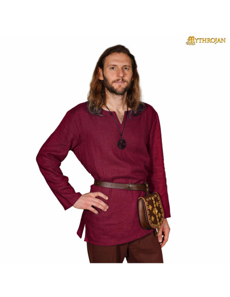 Tunique viking en lin, couleur rouge vin