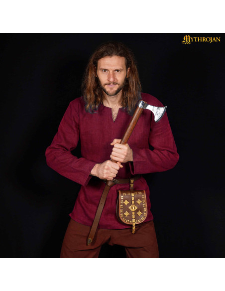 Tunique viking en lin, couleur rouge vin