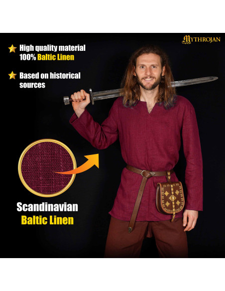 Tunique viking en lin, couleur rouge vin
