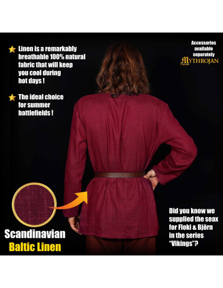 Tunique viking en lin, couleur rouge vin
