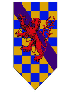 Drapeau Médiéval Barre et Lion Rampant Échiqueté