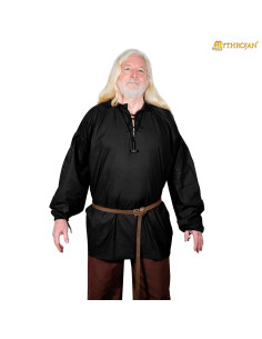 Chemise viking en coton modèle Aventurier, couleur noire