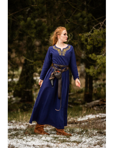 Robe viking longue modèle Aslaug, couleur bleue