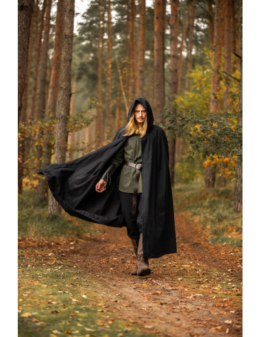 Cape médiévale à capuche modèle Johannes, couleur noire