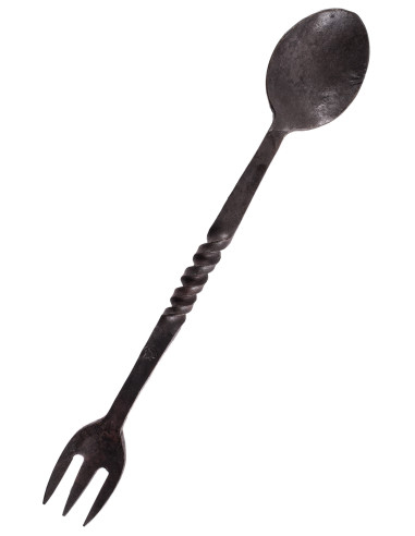 Cuillère et fourchette médiévales en une seule pièce