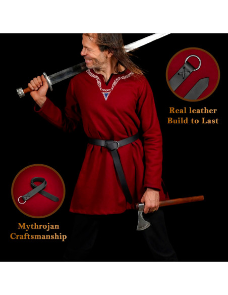 Ceinture viking en cuir noir avec...