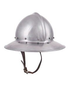 Casque médiéval prêt pour la bataille type Kettle, acier...