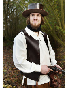 Chapeau médiéval en cuir à large bord, marron