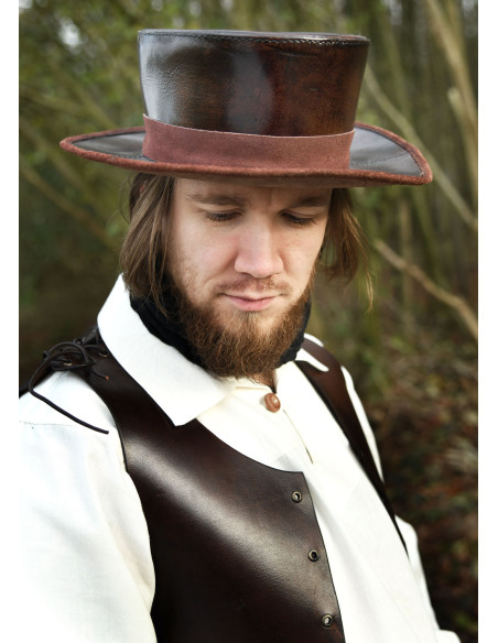 Chapeau médiéval en cuir à large...