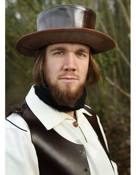 Chapeau médiéval en cuir à large...