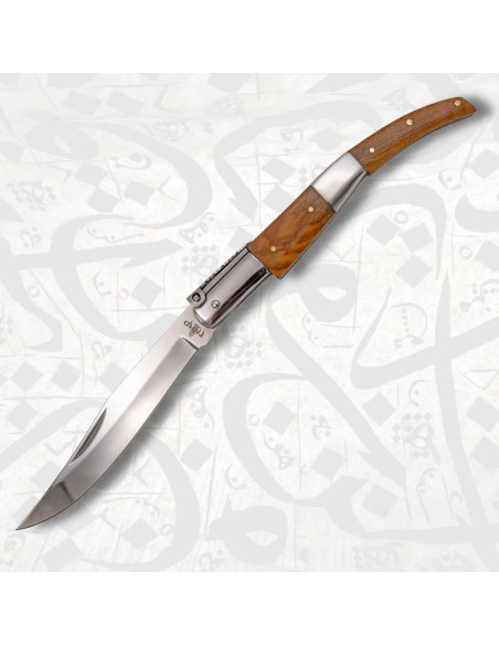 Couteau arabe à cliquet série Seda Ambre, manche en olivier
