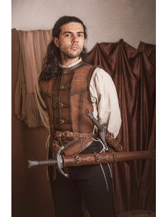 Cuir médiéval court marron en peau de suède, homme