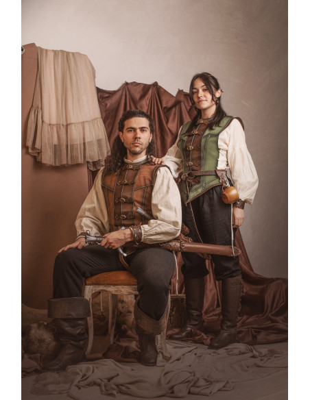 Cuir médiéval court marron en cuir de...