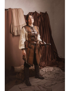 Cuir médiéval long marron en peau de suède, femme