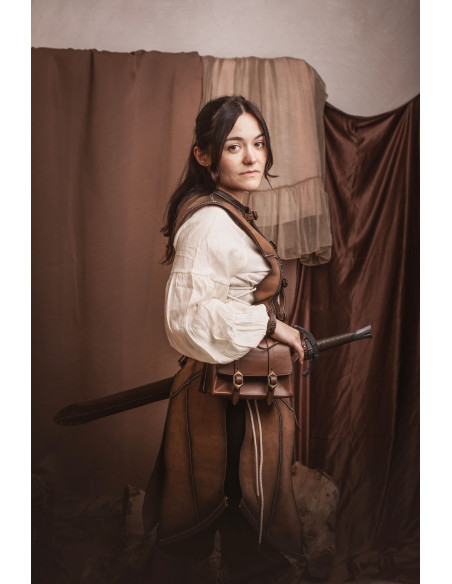 Cuir médiéval long marron en peau de...