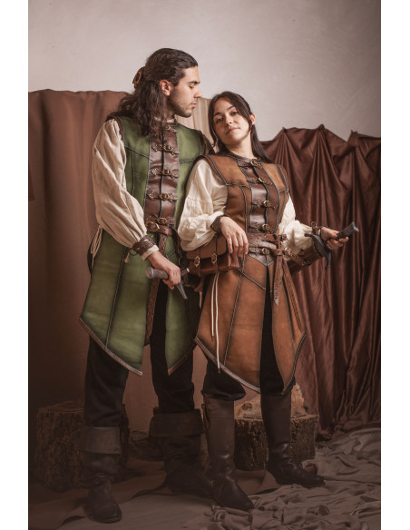 Cuir médiéval long marron en peau de...