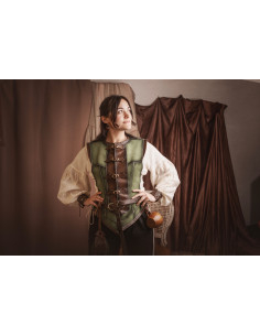 Cuir médiéval court vert en peau de daim, femme