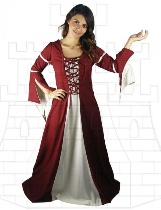 Vestido medieval mujer Rojo Crema - Des Vêtements Médiévaux pour les Hommes, les Femmes et les Enfants
