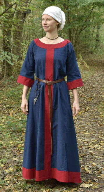 Vestido medieval Gudrun azul rojo - Vêtements et Costumes Médiévaux