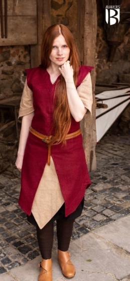 Túnica mujer Meril lana roja - Des Vêtements Médiévaux pour les Hommes, les Femmes et les Enfants